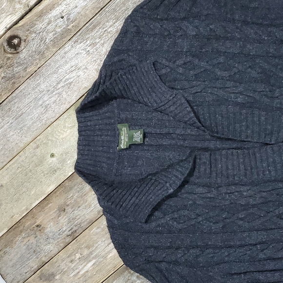 Eddie Bauer long sleeve 1 button extra long cable knit sweater gray XXL W-553 - Picture 3 of 9